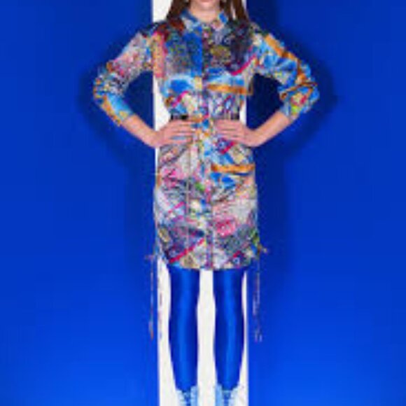 Akira  Button Up Mini Dress Satin with a  print pattern long sleeve size Medium - Picture 1 of 8